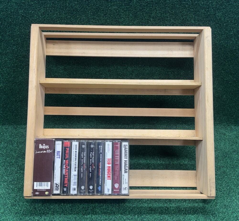 Rare Napa Valley Wood Freestanding 3 row Cassette Storage Rack Organizer,